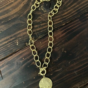 Gold chain link necklace with Medallion, 18K plated over brass image 4