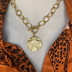 Gold chain link necklace with Medallion, 18K plated over brass image 3
