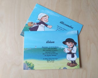 carte double Bretons, prénom personnalisé