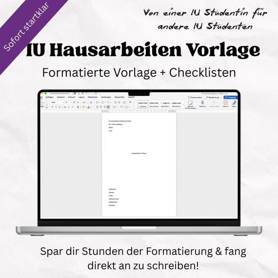 IU Hausarbeiten Vorlage – Formatierte Word-Vorlage nach IU-Standard + Checklisten für schriftliche Prüfungen (digitaler Download)