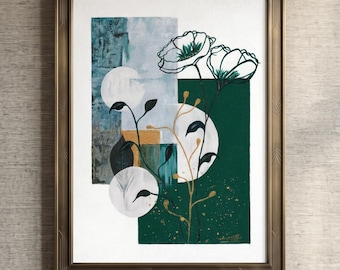 Original Green & Gold Botanical Painting - Acrylic Abstract  on canvas board.