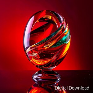 Red Glass Infinity Loop Wall Art Printable, Bold Modern Abstract Sculpture, Dark Background Statement Decor, Digital Download