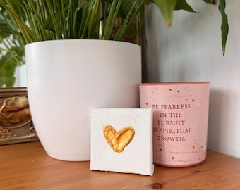 Mini cuadro Corazón Dorado sobre Lienzo / Arte Acrílico Original Hecho a Mano / Regalo de Celebración / Colección 'Con Amor' / Arte de Pared Único