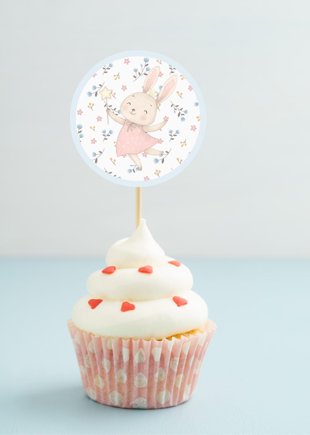 Pastel Bunny Cupcake Toppers | Floral | Editable | Butterfly Flower ...
