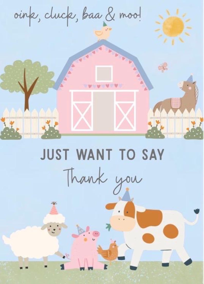 Editable | Birthday Card | Farm Animals | Oink Baa Moo | Cute Silly ...