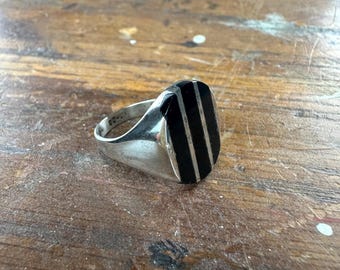Vintage Siegelring aus schwarzem Onyx und Sterlingsilber