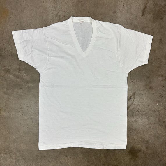 Fruit of the Loom, Vintage USA FOTL Blank Single Stitch White V-Neck Tee