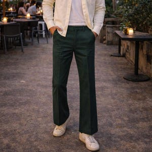 Vintage Textured Green Flare Pants