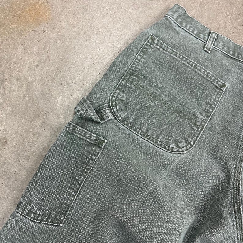 Vintage Carhartt Faded Moss Green Dungaree Carpenter Canvas Pants image 8