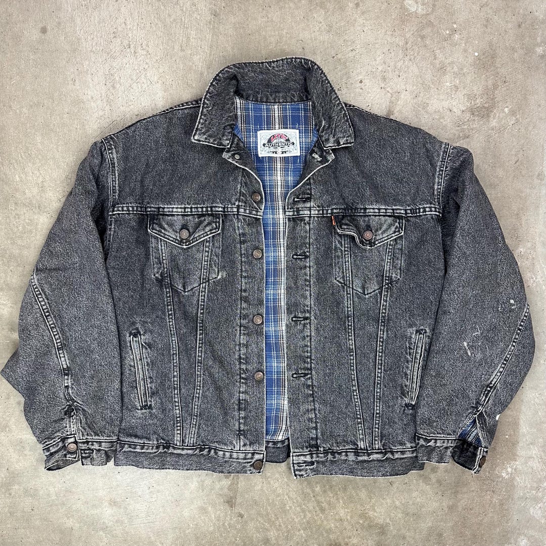 Vintage USA Levi’s Orange Tab Flannel Lined Black Denim Jacket - Etsy