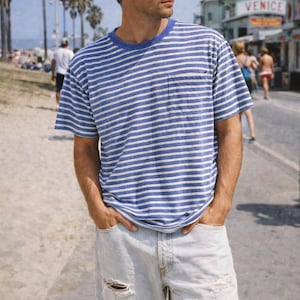 Vintage 90’s GAP Periwinkle Blue Striped Pocket T-Shirt