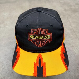 Vintage 90’s Harley Davidson Embroidered Flames Snapback Riders Hat Cap RARE Harley davidson womens caps - Gem main image 4