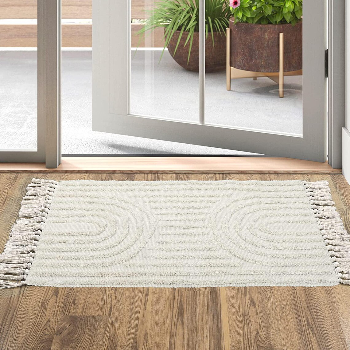 24x35 Rug Cotton Bath Mat 24x35, Boho Bath Mat, Washable Non Slip Rug, Neutral ...