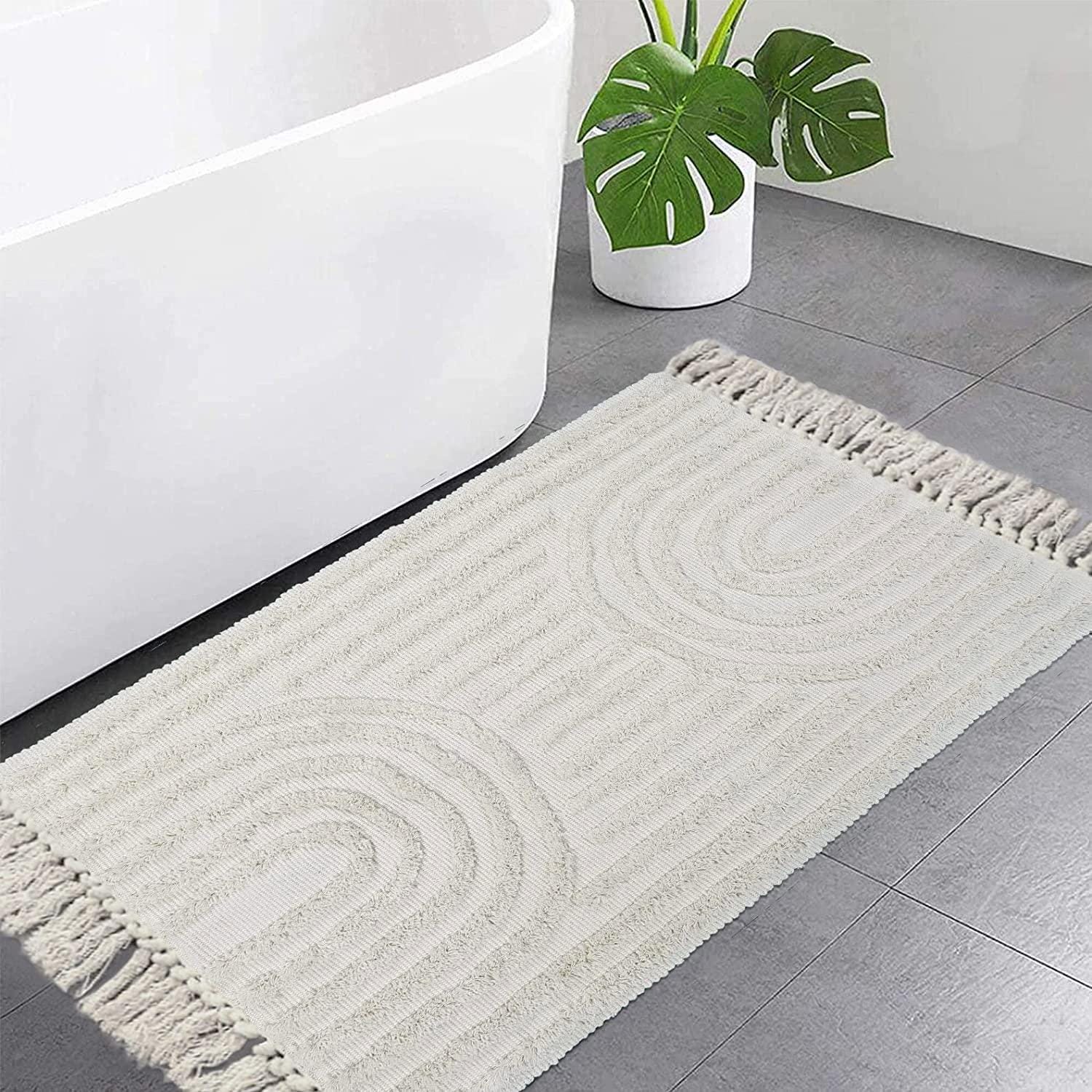 24x35 Rug Cotton Bath Mat 24x35, Boho Bath Mat, Washable Non Slip Rug, Neutral ...
