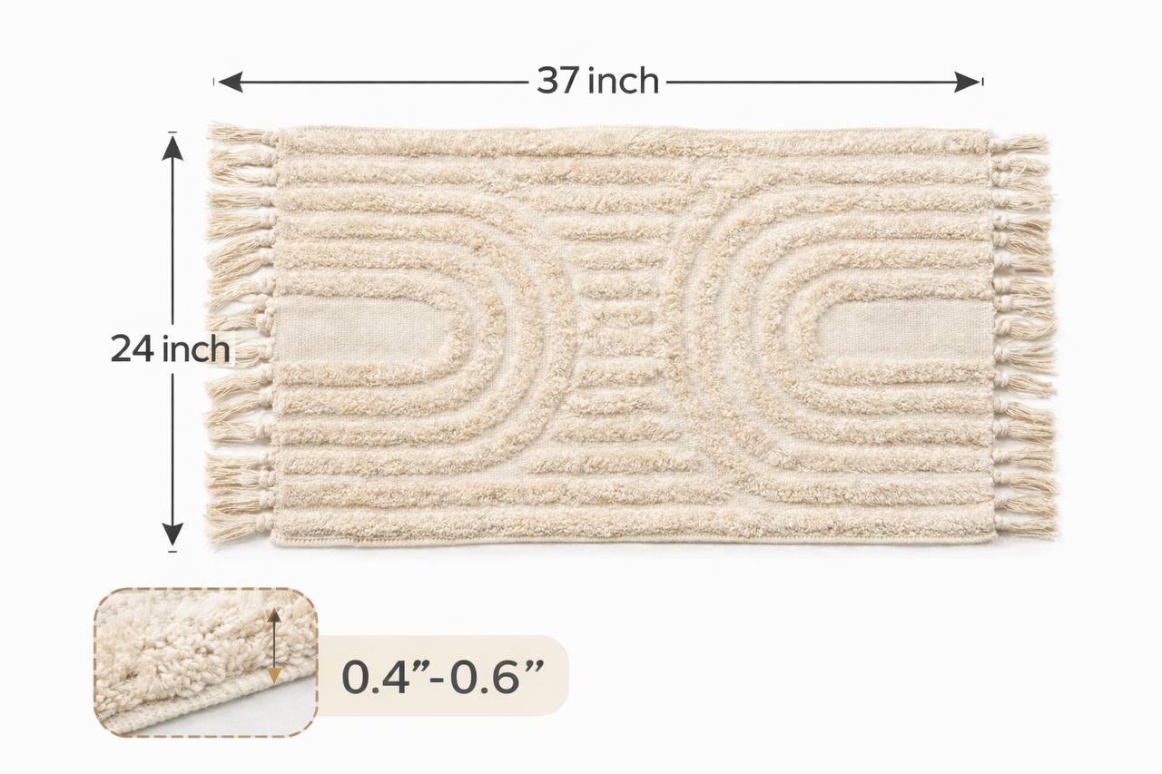 24x35 Rug Cotton Bath Mat 24x35, Boho Bath Mat, Washable Non Slip Rug, Neutral ...