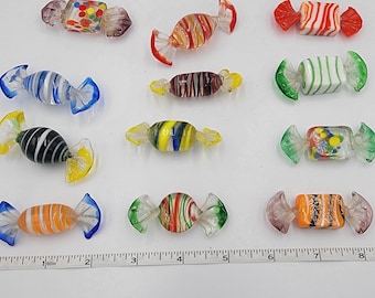 Vintage Handblown Art Glass Candy Collection Set of 12 -Handmade lampwork Colorful Glass Candies