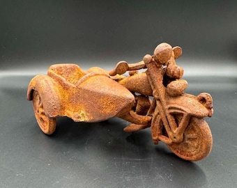 Vintage Cast Iron Motorcycle with Sidecar Collectible