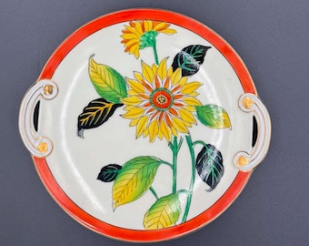 Vintage Noritake Floral Handled Serving Plate, Japanese Porcelain Sunflower