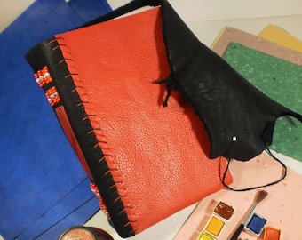 Sketchbook Beaded Leather Black and Red Blank Artist's Sketch Journal