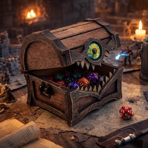 DnD dice box – bois patiné – Coffre à dés JDR – Wooden dice vault – Cadeau rôliste – RPG gaming accessory