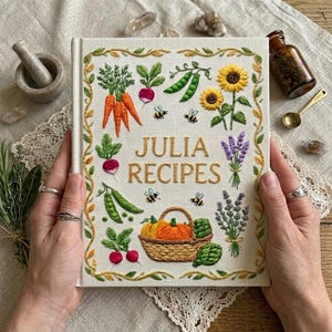 Cuaderno de recetas personalizado, cuaderno bordado a mano con mis recetas, cuaderno con tapa de tela hecho a mano, cuaderno A5 personalizado, cuaderno secreto