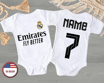 Body per neonati personalizzato del Real Madrid, tifoso del Real Madrid, regalo per lui, regalo per baby shower, regalo per lei, regalo di compleanno, regalo di Natale, Capodanno