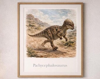 Lámina de Pachycephalosaurus / Arte de dinosaurio del desierto en acuarela (Descarga digital)