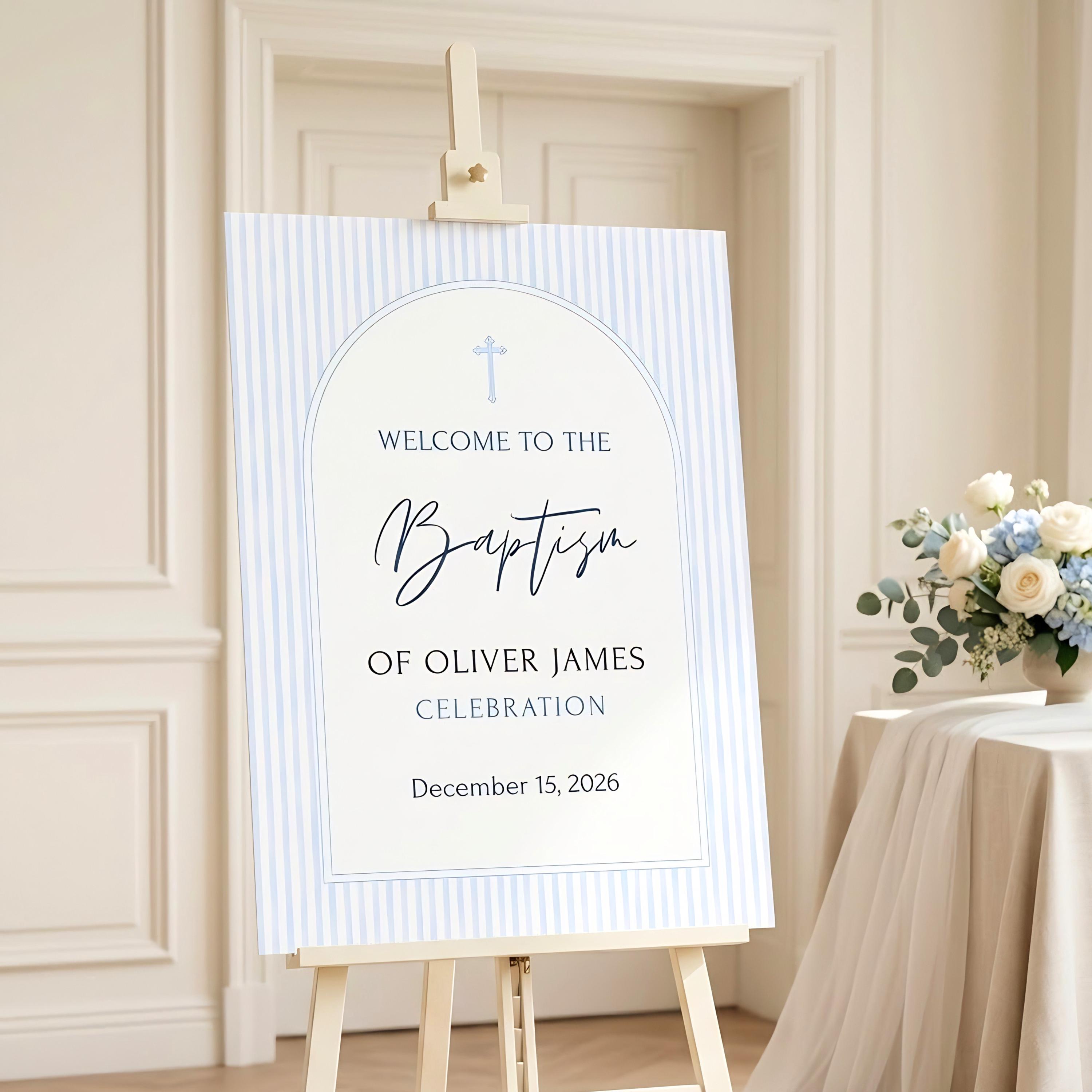 Baptism Welcome Sign Template, A1 Size, Catholic Baptism, Blue Striped ...