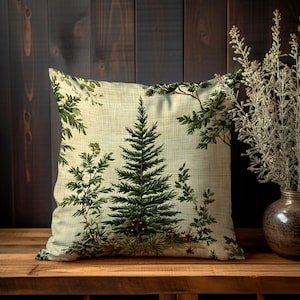 Country Evergreen Tree Throw Pillow, Rustic Pine Tree Cushion Cover, Farmhouse Winter Accent Pillow, Cabin Lodge Home Decor