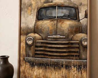 Vintage Truck Wall Art, Rustic Farmhouse Print, Antique Pickup Artwork, Western Country Decor, Old Car Poster, Masculine Ranch Home Accent