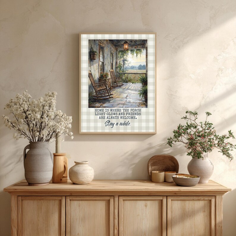 Farmhouse Porch Wall Art Print With Welcome Home Quote, Rustic Rocking ...