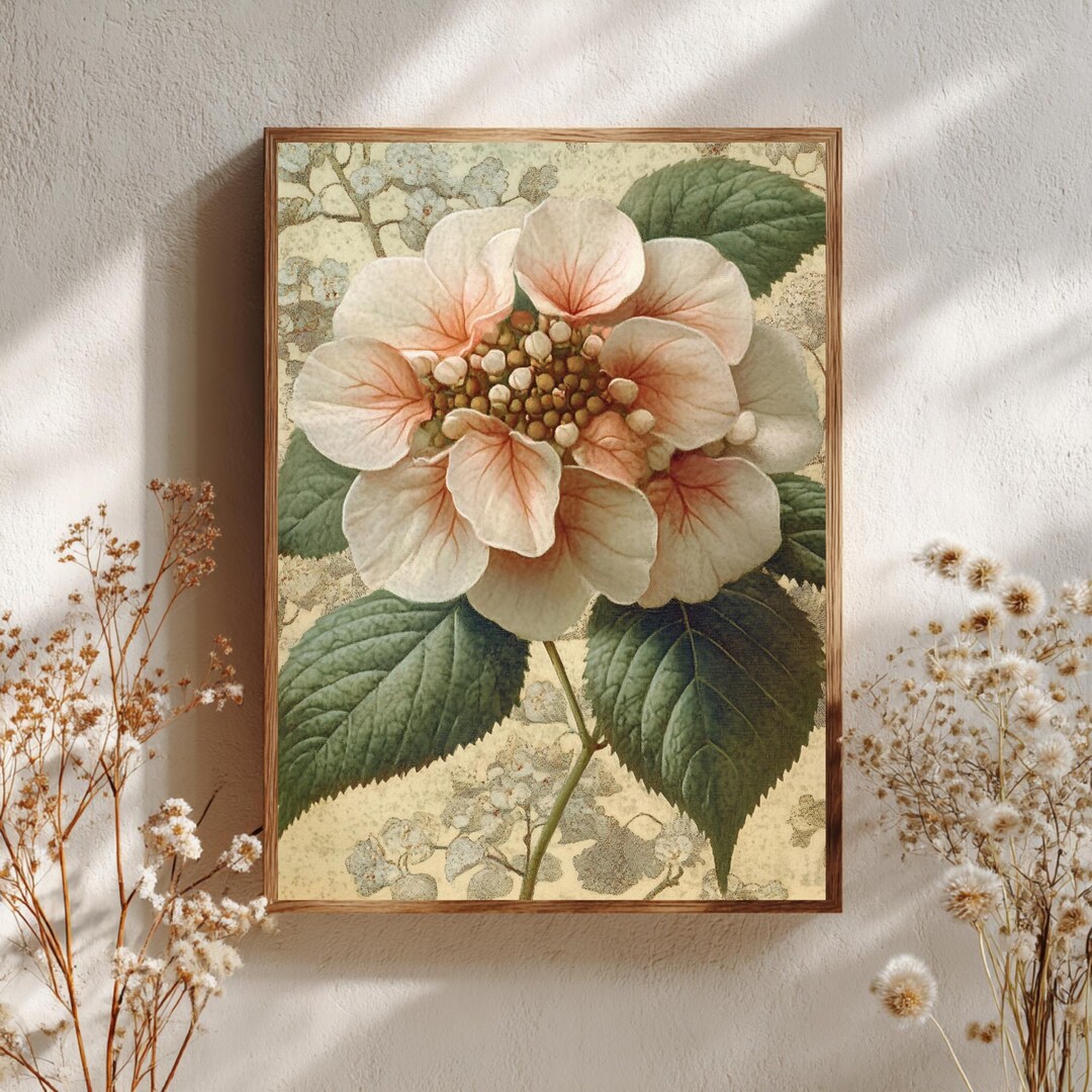 Vintage Flower Wall Art, Antique Floral Canvas Print, Neutral Cottage ...