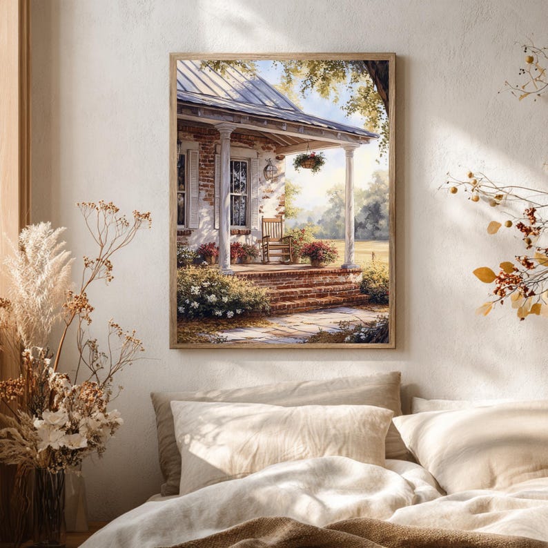 Farmhouse Porch Wall Art, Rustic Country Home Canvas Print, Southern ...