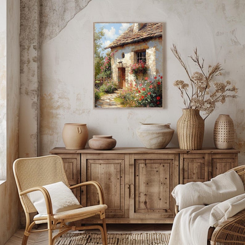 Cottage Garden House Wall Art, Vintage Country Cottage Canvas Print ...