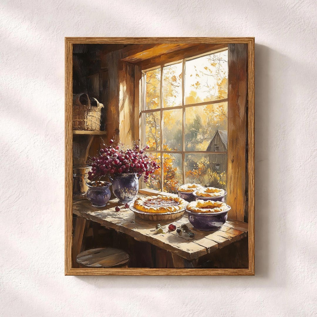 rustic cozy kitchen art prints under $7 shipped |... Farmhouse Kitchen Wall Art, Rustic Pie Baking Framed Canvas, Country ...