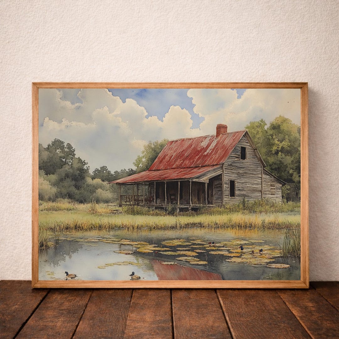Rustic Farmhouse Canvas Wall Art, Vintage Country House Landscape Print ...