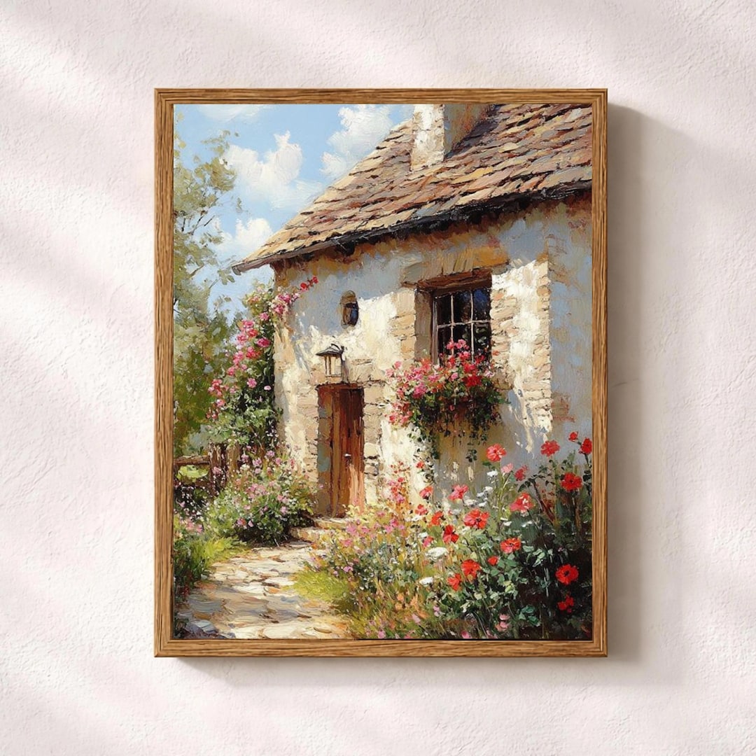 Cottage Garden House Wall Art, Vintage Country Cottage Canvas Print ...