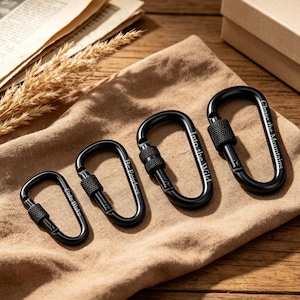 Personalized Black Screw Lock Carabiner Clips, Small Secure Locking Carabiner for Camping Backpack Key Holder, Gift for Outdoor Hiking Lover