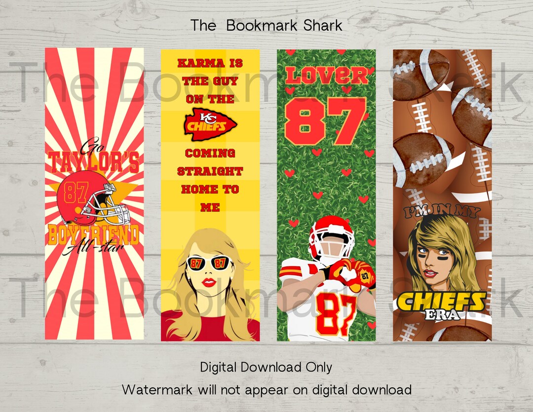 Taylor Swift Football Digital Bookmarks 4 Pack| Kelce Chief Download ...