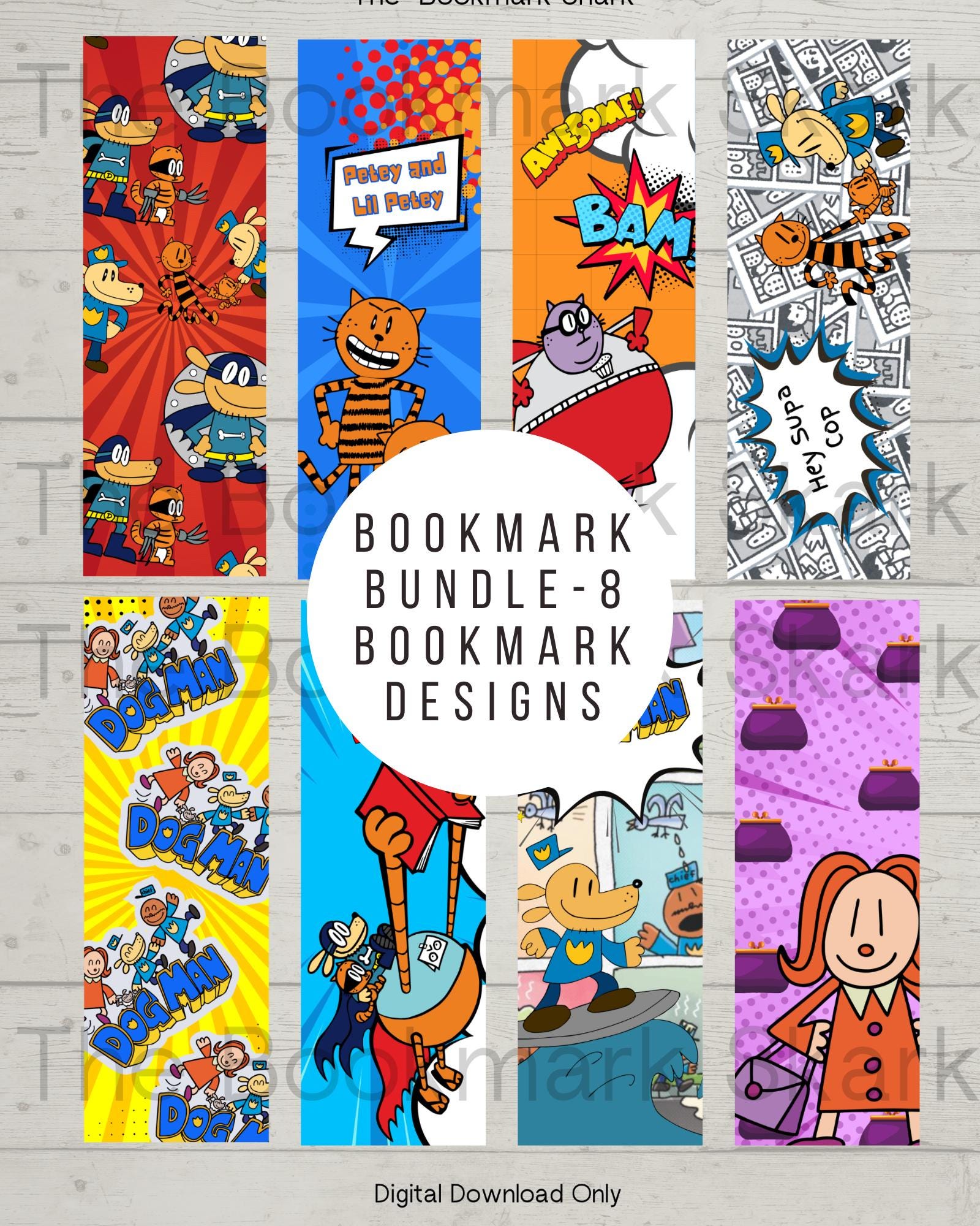 dog man bookmarks: funny comic style reading incentives (digital