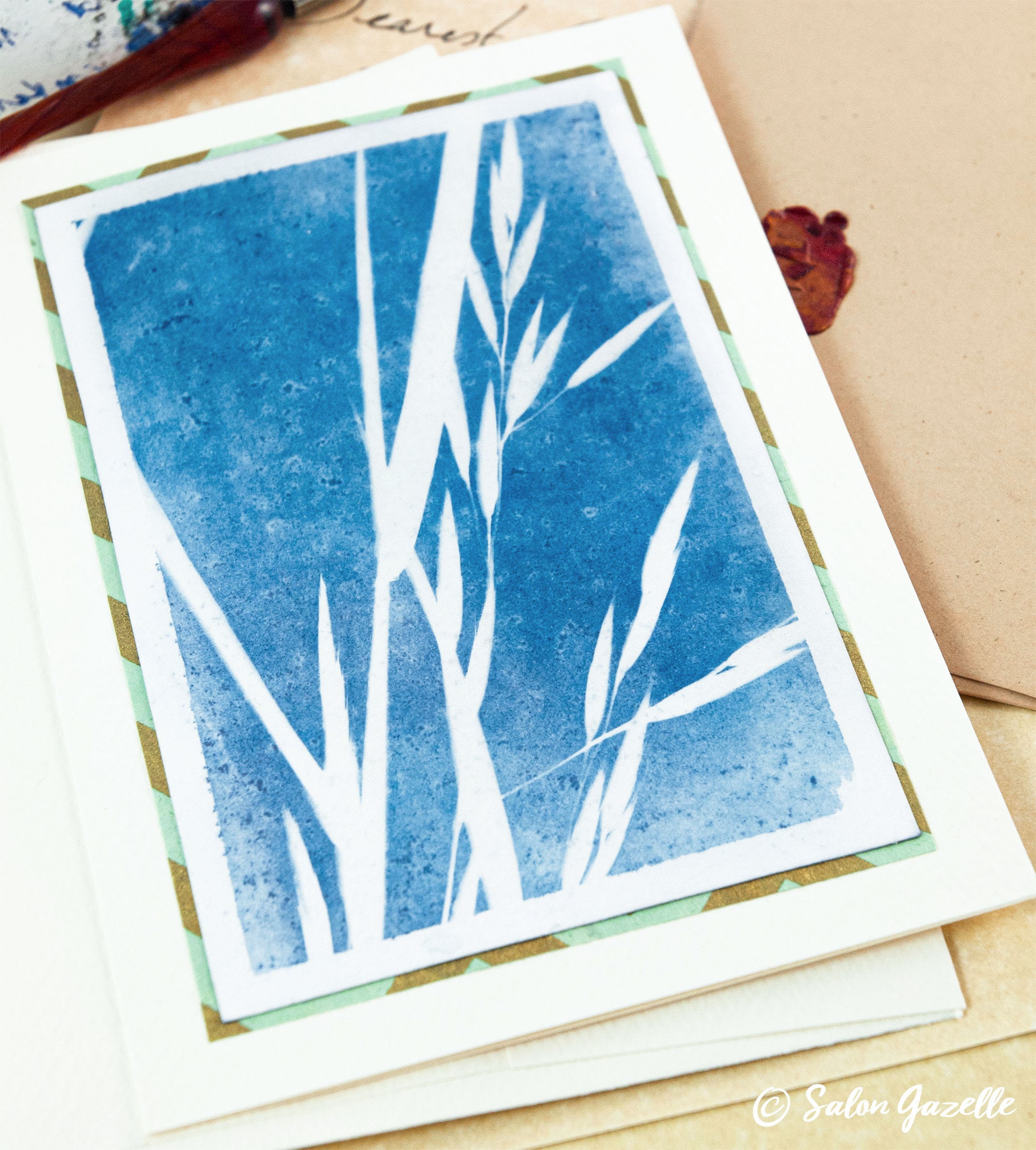Greeting Card Cyanotype With Spring Grasses and Collaged Edges - Etsy