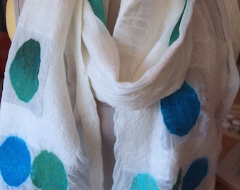 Nuno Felted Merino Silk Wrap in Blues & Greens for Autumn Nights