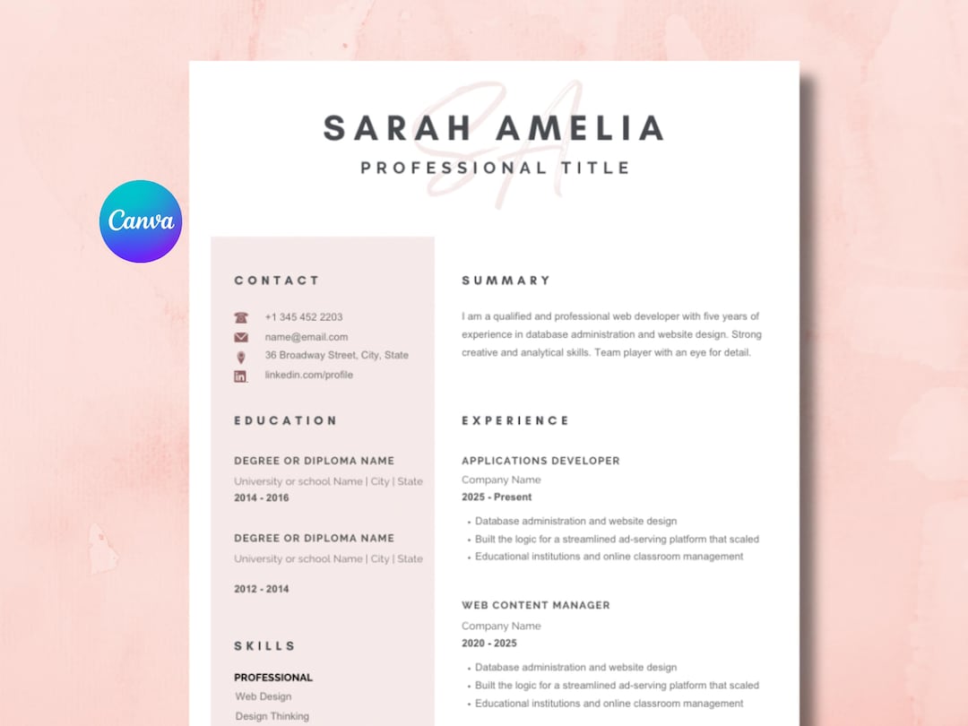Canva Resume Template 2026, Modern Resume Bundle, ATS Friendly CV and ...