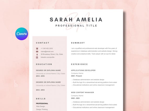 Canva Resume Template 2026, Modern Resume Bundle, ATS Friendly CV and Cover Letter, Editable Professional Design