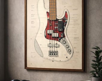 Bass Guitar Blueprint Poster | Vintage Patent Print | Digital Download