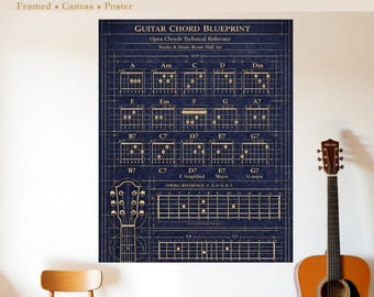 Guitar Chord Chart | Open Chords Blueprint | Printable Music Wall Art | Digital Download