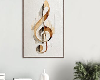 Treble Clef Framed Poster | Japandi Minimalist Art | Music Symbol Decor