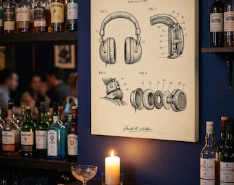 Kopfhörer Patent Blueprint Leinwand | Tontechniker Wandkunst | Studio Dekor | Geschenk für Ihn