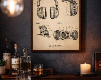 Kopfhörer Patent Blueprint Poster | Tontechniker Wandkunst | Musik Dekor | Geschenk für Ihn
