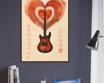 Scandinavian Guitar Heart Framed Poster | Love Diagram | Ready to Hang | Musician Art